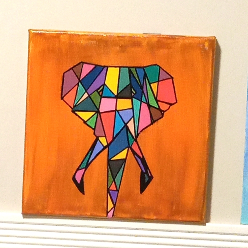 MCM Geometric Elephant Original 8x8 Painting